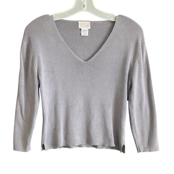 Willi Smith Gray Long Sleeve V-Neck Silk Blend Sweater. Size Large. - Picture 2 of 8